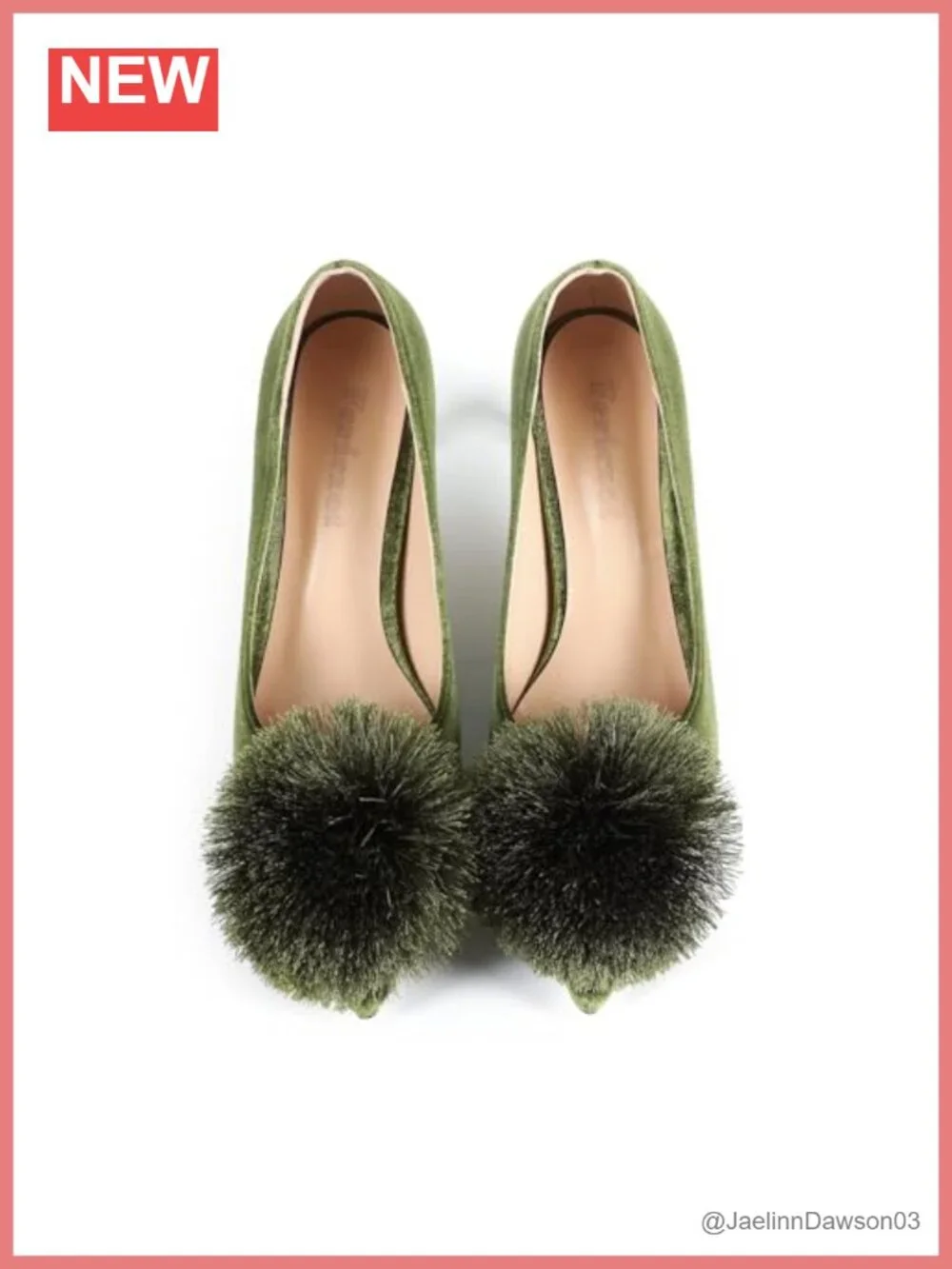 Women's Suede Pointed Toe Stiletto Pumps with Fluffy Pom Poms Heels 2.76in